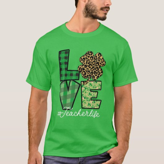 St Patricks Teacher Messy Bun Leopard Irish Teache T-Shirt (Vorderseite)