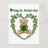St. Patrick's Teddy Bear in Clover Heart Postcard Postkarte (Vorderseite)