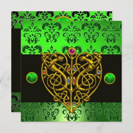 ST. PATRICKS ZELLTISCHE HERZENgrüne Damaskus Einladung (Vorne/Hinten)