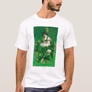 St- Patricktagesandenken-Frau auf Klee-Szene T-Shirt