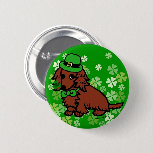 St- PatricktagesDackel-Cartoon Button (Vorne & Hinten)