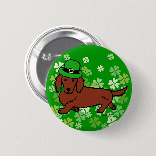 St- PatricktagesDackel-Cartoon Button (Vorne & Hinten)