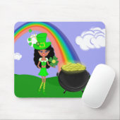 St Pat's Day Brünett Girl Leprechaun mit Regenboge Mousepad (Mit Mouse)