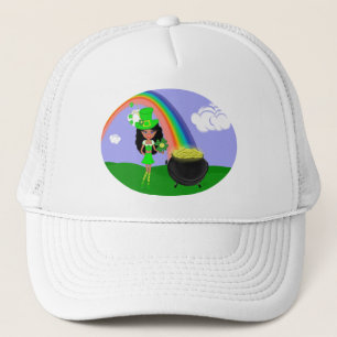 St Pat's Day Brünett Girl Leprechaun mit Regenboge Truckerkappe