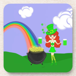 St Pat's Day Redhead Girl Leprechaun mit Regenboge Getränkeuntersetzer