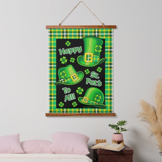 St. Pat's Hats Wood Topped Wall Tapestry Wandteppich Mit Holzrahmen (Schlafzimmer)