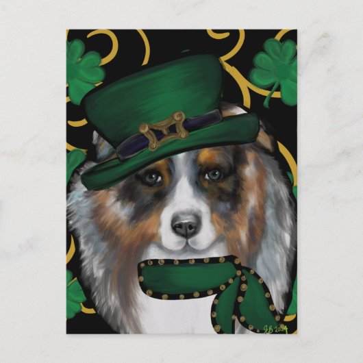 St. Patty Australian Shepherd Postkarte (Vorderseite)