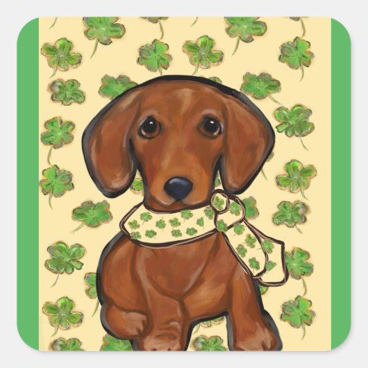 St.Patty-Dackel Quadratischer Aufkleber (Vorderseite)