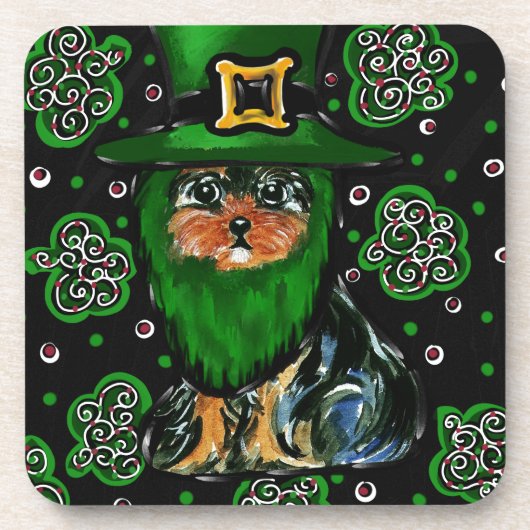 St. Patty Yorkie Poo Getränkeuntersetzer (Vorderseite)