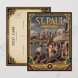St. Paul Minnesota Vintage Art Deco Goldenes Zeita Postkarte
