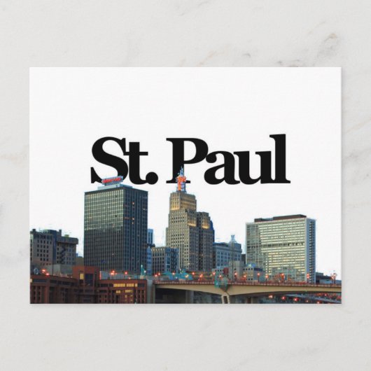 St. Paul, Minnisota Skyline w/ St. Paul im Himmel Postkarte (Vorderseite)