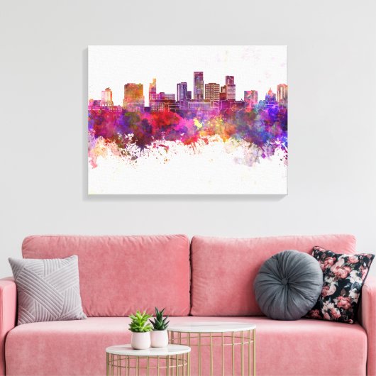 St. Paul Skyline im Aquarellhintergrund Leinwanddruck (Insitu (Wohnzimmer))