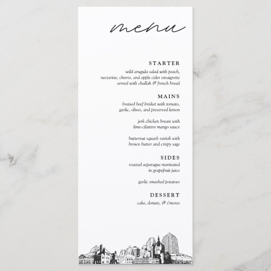 St. Paul Skyline Modern Wedding Dinner Menu Menükarte (Vorderseite)