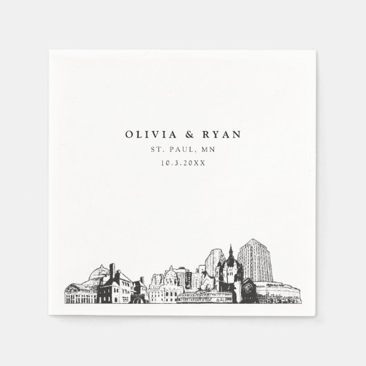St. Paul Skyline Wedding Paper Cocktail Napkin Serviette (Vorderseite)