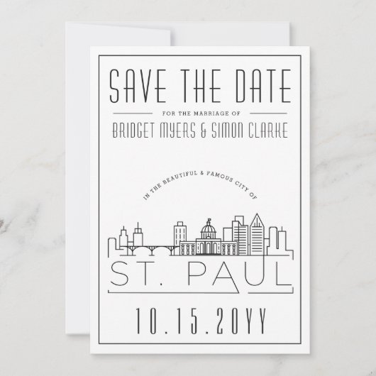 St. Paul Wedding | Stilisierte Skyline Save the Da Einladung (Vorderseite)