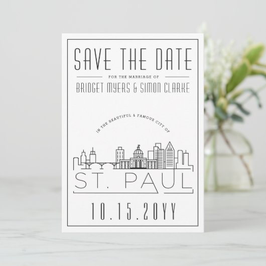 St. Paul Wedding | Stilisierte Skyline Save the Da Einladung (Stehend Vorderseite)