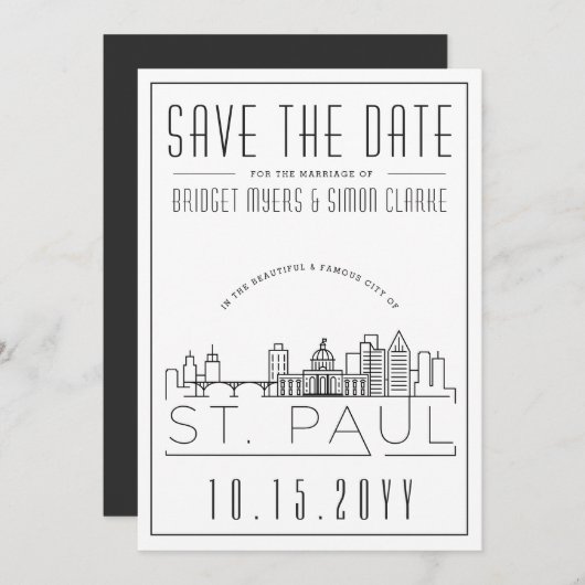 St. Paul Wedding | Stilisierte Skyline Save the Da Einladung (Vorne/Hinten)