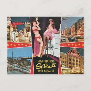 St. Pauli by Night, Hamburg, Deutschland Vintag Postkarte