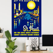 St. Pauli in der Nacht, Hamburg City, Deutschland Poster (Heimbüro)