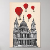 St Pauls Cathedral and Red Hot Air Balloons Poster (Vorne)