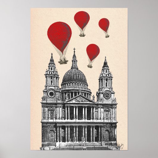 St Pauls Cathedral and Red Hot Air Balloons Poster (Vorne)