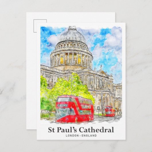 St Paul's Cathedral London Travel Watercolor Postkarte (Vorne/Hinten)