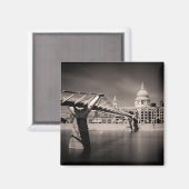 St Paul's Cathedral Square Magnet Schwarz & Weiß (Vorderseite/Rückseite)