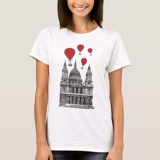 St. Pauls Kathedrale und Red Hot Air Balloons T-Shirt (Vorderseite)