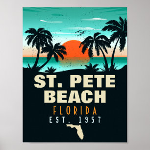 St Pete Beach Florida Retro Sunset Palm Tree 60er Poster