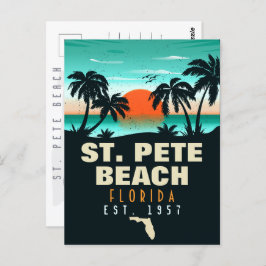 St Pete Beach Florida Retro Sunset Palm Tree 60er Postkarte