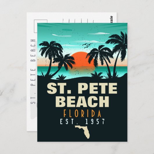 St Pete Beach Florida Retro Sunset Palm Tree 60er Postkarte (Vorne/Hinten)