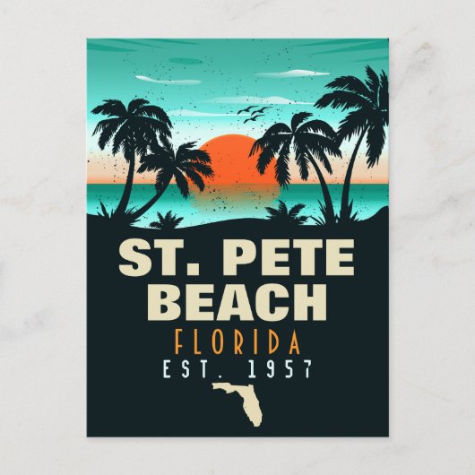 St Pete Beach Florida Retro Sunset Palm Tree 60er Postkarte (Vorderseite)