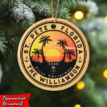 St Pete Beach Florida Retro Sunset Palm Tree 80er<br><div class="desc">St. Pete Beach Florida Vintag 60er Souvenirs. St. Pete Beach Florida - Retro Tropical Palm Tree 60er Souvenirs Vintages Design macht ein großartiges Weihnachts- oder Geburtstagsgeschenk für Liebhaber des Strandes von St. Pete Beach. Das Retro-Sommerdesign ist ein perfektes Geschenk für Reisende und tropische Fans. - Sie können diese Vorlage an...</div>