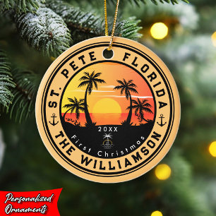 St Pete Beach Florida Retro Sunset Palm Tree 80er Keramik Ornament