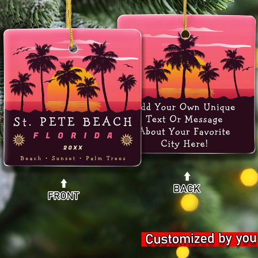 St Pete Beach Florida Retro Sunset Palm Trees 80er Keramikornament