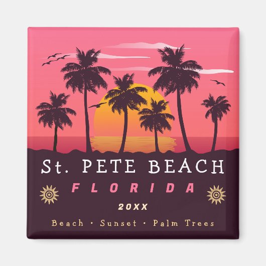 St Pete Beach Florida Retro Sunset Palm Trees 80er Magnet (Vorne)