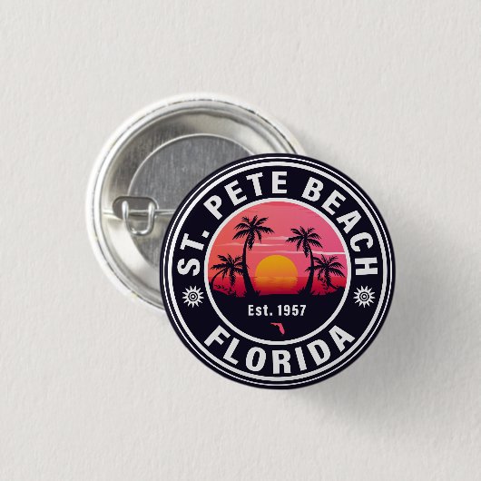 St Pete Beach Florida Retro Sunset Souvenirs 60er Button (Vorne & Hinten)