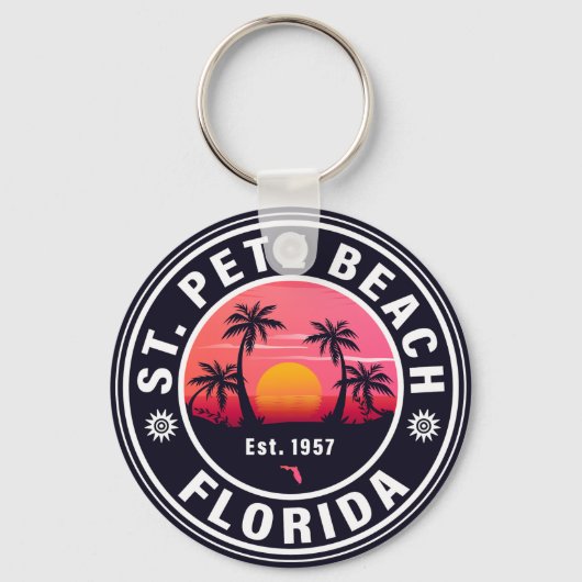 St Pete Beach Florida Retro Sunset Souvenirs 60er Schlüsselanhänger (Vorderseite)