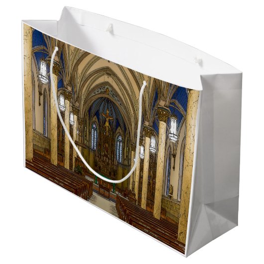 St. Peter Katholische Kirche Painterly Große Geschenktüte (Rückseite Schrägansicht)