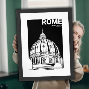 St Peters Kuppel Vatikan Tinte Reise Skizze Poster