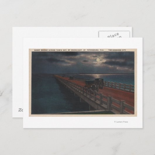 St. Petersburg, FL - Mondlichtansicht von Gandy Postkarte (Vorne/Hinten)