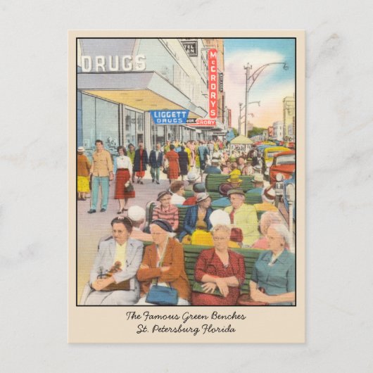 St. Petersburg Florida Grüne Bänke Postkarte (Vorderseite)