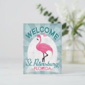 St Petersburg Florida Pink Flamingo Retro Postkarte (Stehend Vorderseite)