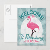 St Petersburg Florida Pink Flamingo Retro Postkarte (Vorne/Hinten)