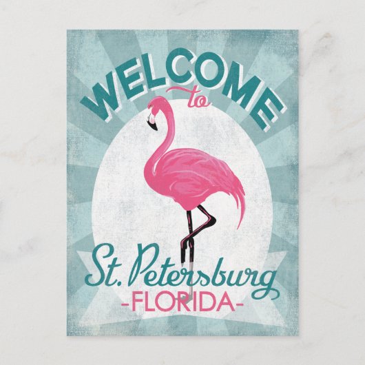 St Petersburg Florida Pink Flamingo Retro Postkarte (Vorderseite)