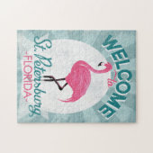 St Petersburg Florida Pink Flamingo Retro Puzzle (Horizontal)