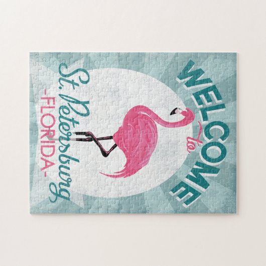 St Petersburg Florida Pink Flamingo Retro Puzzle (Horizontal)