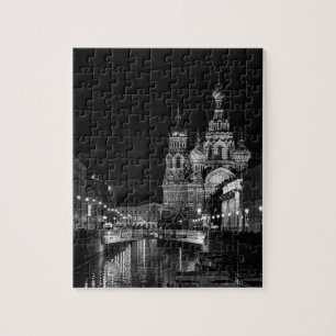 St Petersburg Russland bei Nacht Schwarz Weiß Stad Puzzle