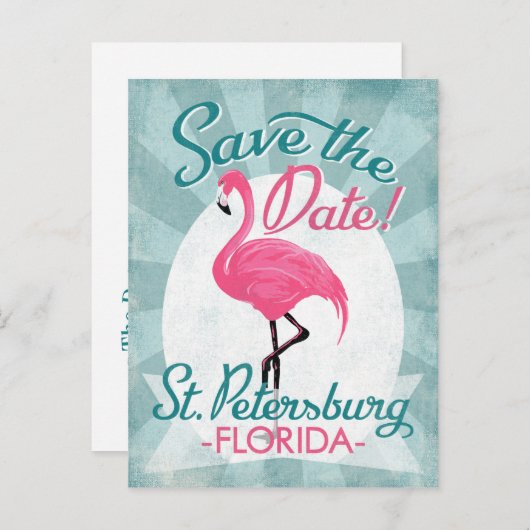 St. Petersburg Save the Date Pink Flamingo Ankündigungspostkarte (Vorne/Hinten)