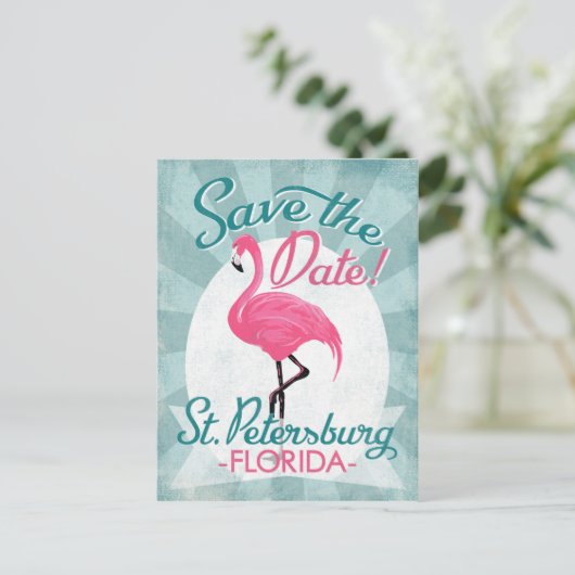St. Petersburg Save the Date Pink Flamingo Ankündigungspostkarte (Stehend Vorderseite)